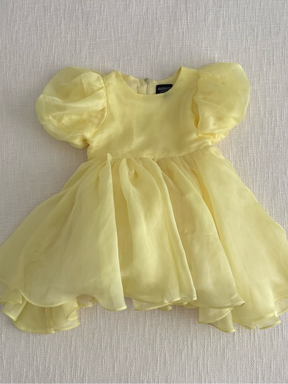 Bardot Junior Light Yellow Puff Sleeve Dress